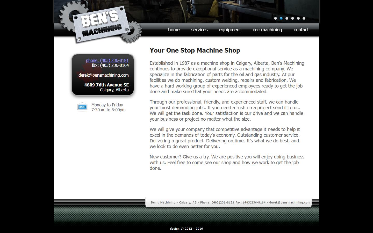Ben's Machining homepage, CNC machining in Calgary, AB