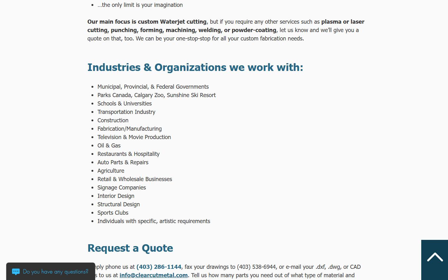 Clear Cut Metal Works Inc. homepage, CNC machining in Calgary, AB
