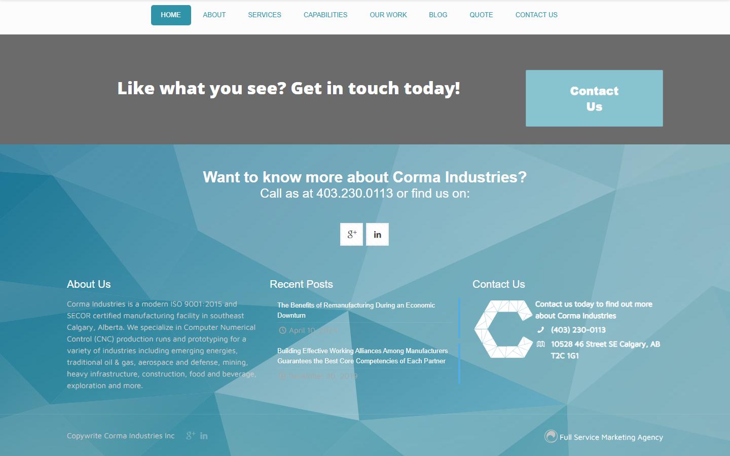 Corma Industries homepage, CNC machining in Calgary, AB