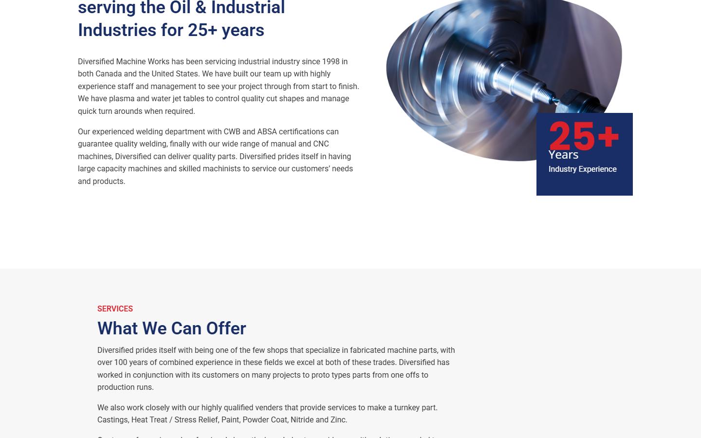 Diversified Machine Works homepage, CNC machining in Calgary, AB