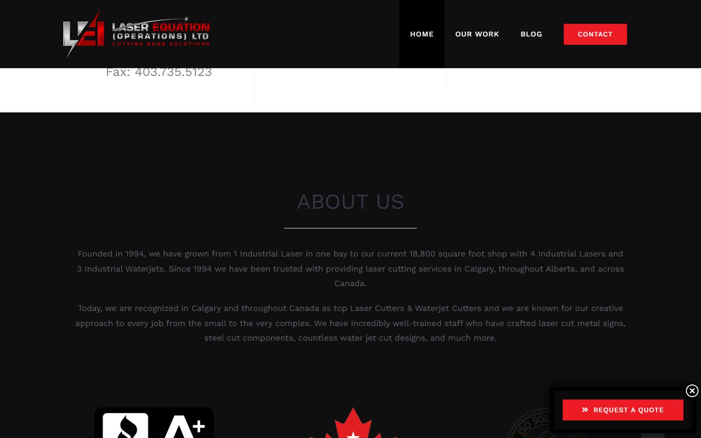 Laser Equation (Operations) Ltd. homepage, CNC machining in Calgary, AB