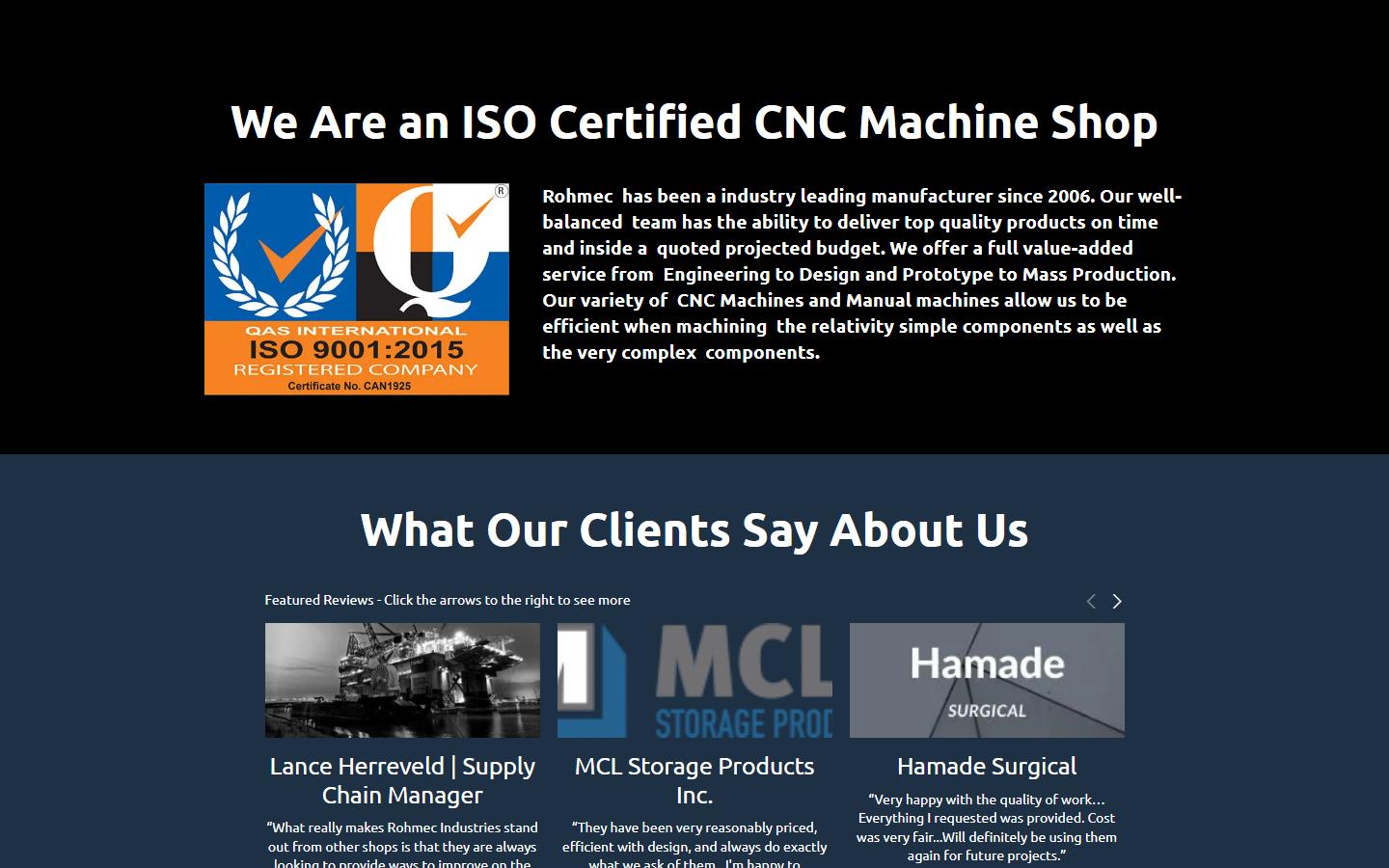 Rohmec Industries Inc. homepage, CNC machining in Calgary, AB