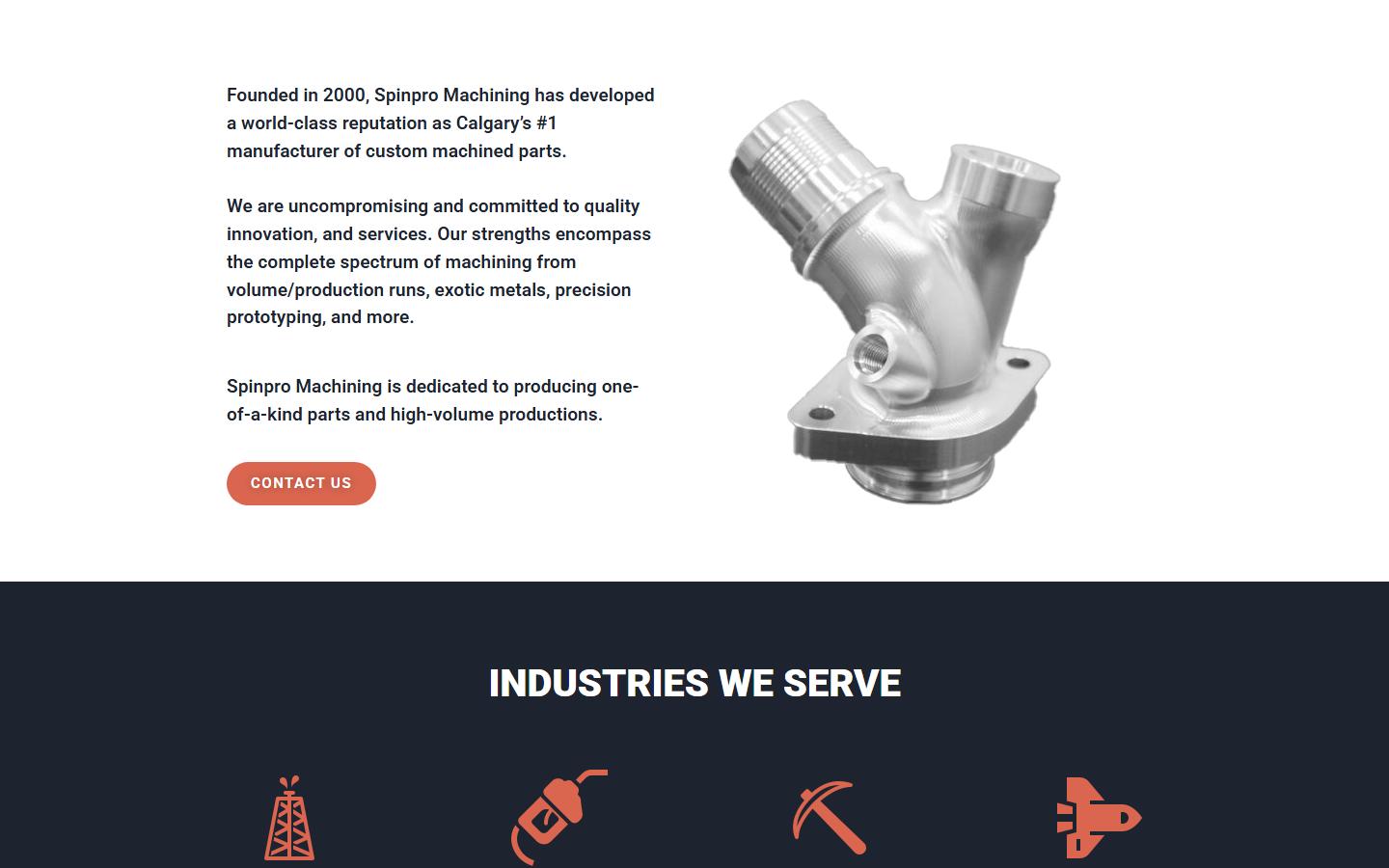 Spinpro Machining homepage, CNC machining in Rocky View, AB