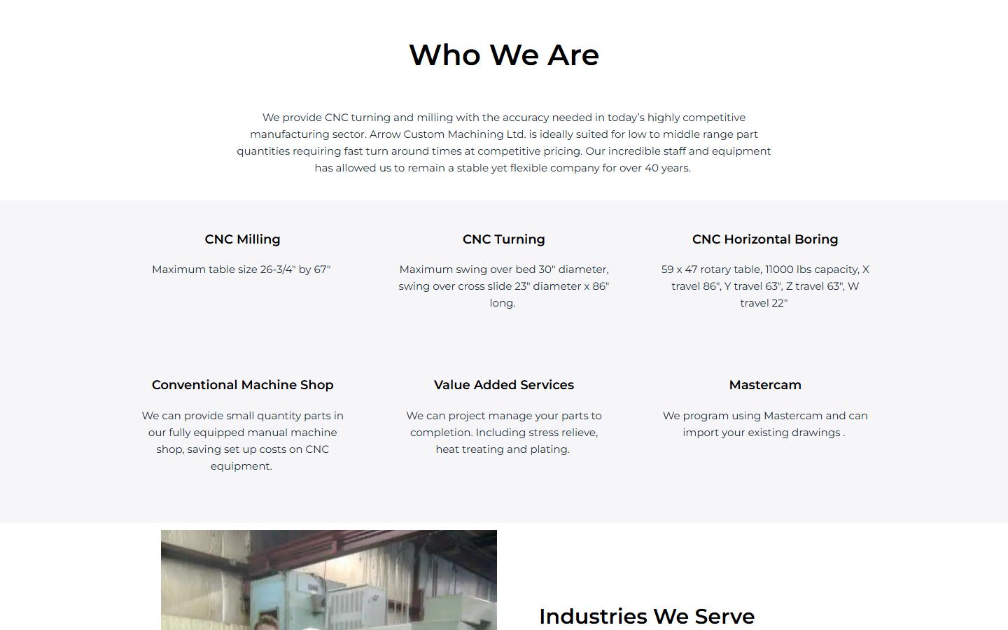 Arrow Custom Machining Ltd. homepage, CNC machining in Cambridge, ON