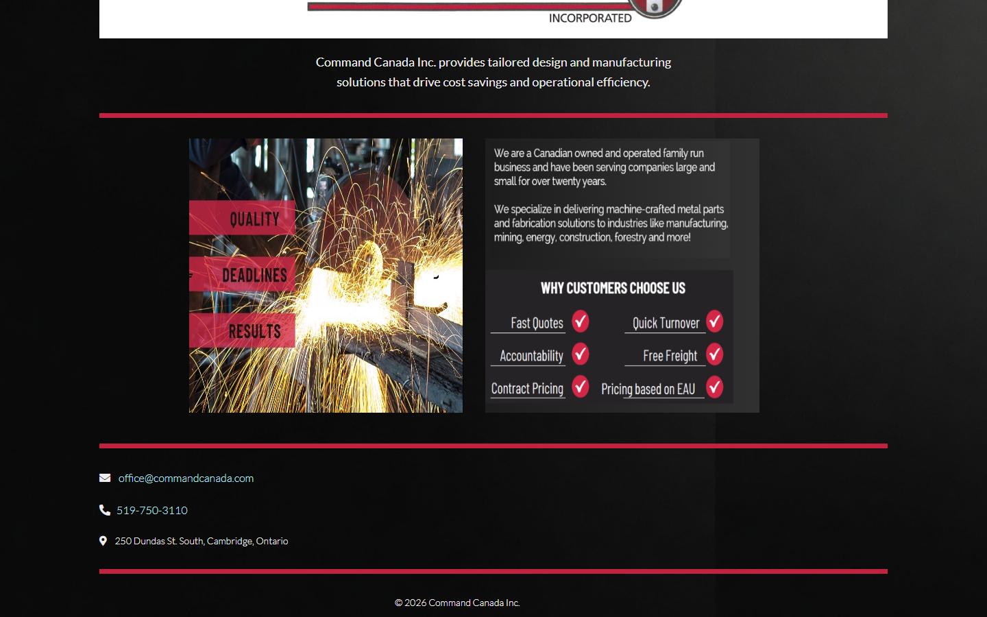 Command Canada Inc. homepage, CNC machining in Cambridge, ON