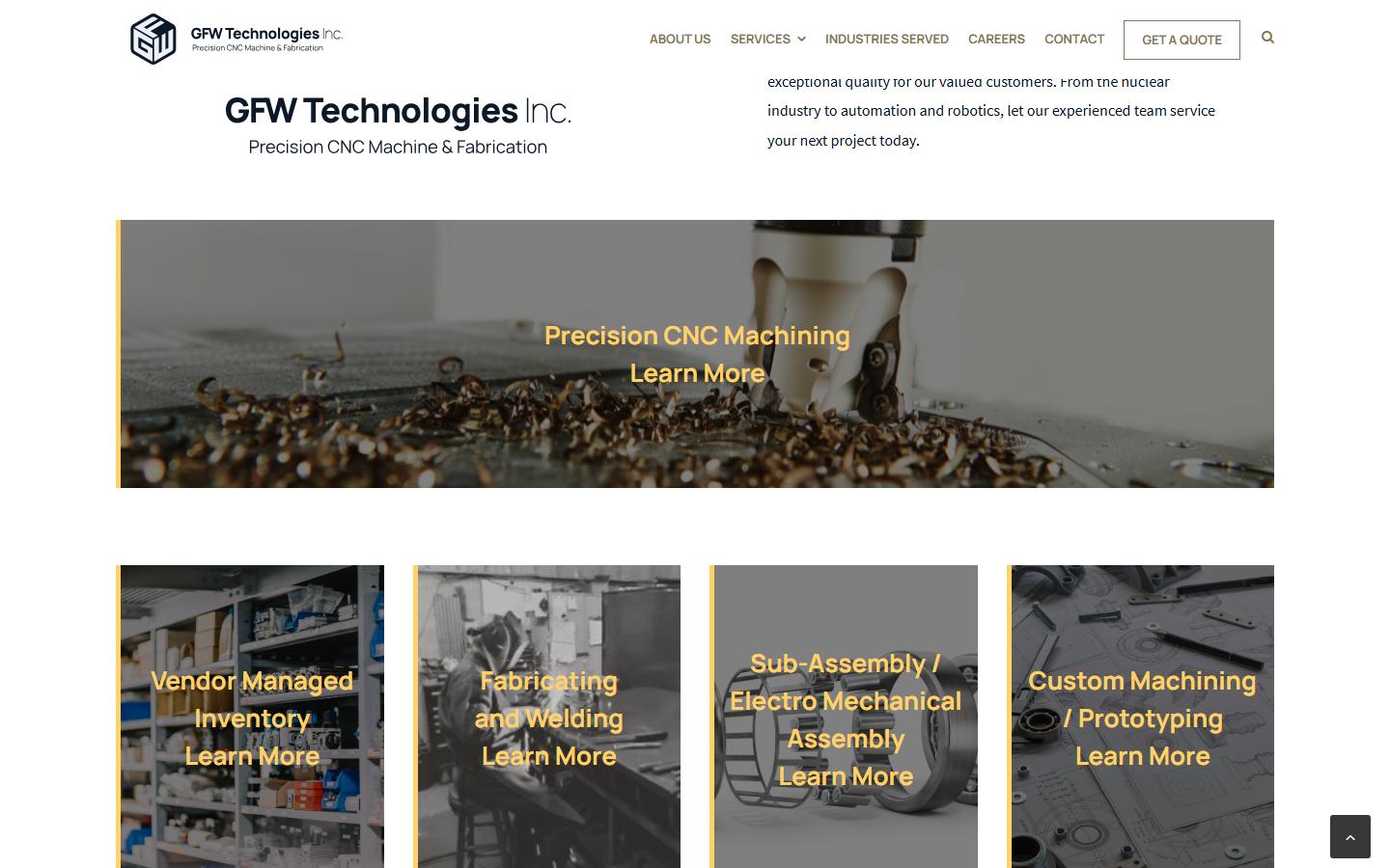 GFW Technologies Inc. homepage, CNC machining in Cambridge, ON