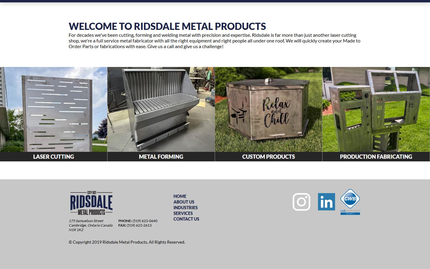 Ridsdale Metal Products homepage, CNC machining in Cambridge, ON
