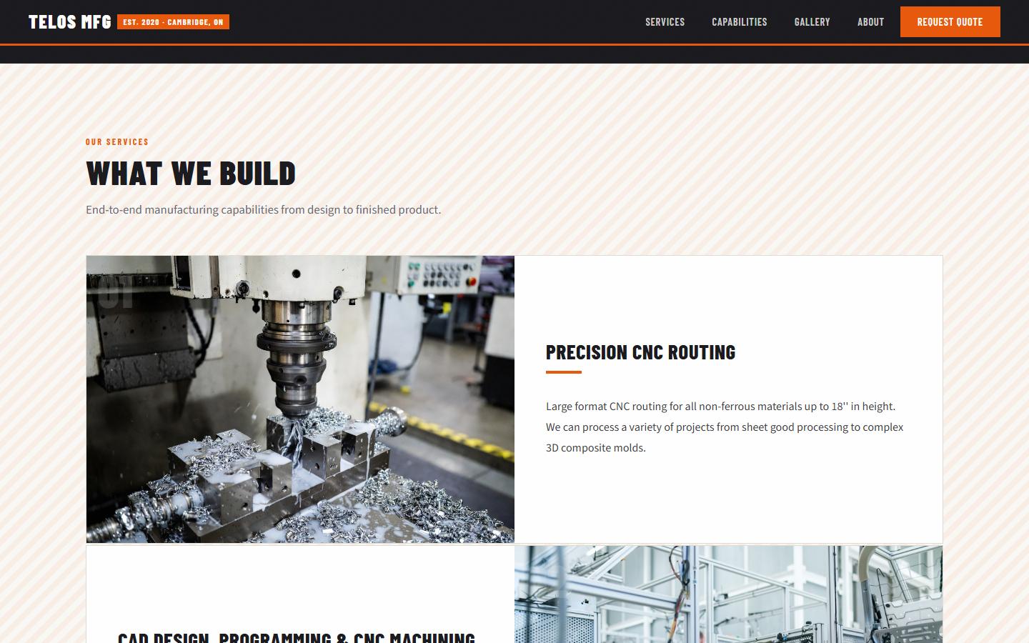 Telos Manufacturing homepage, CNC machining in Cambridge, ON
