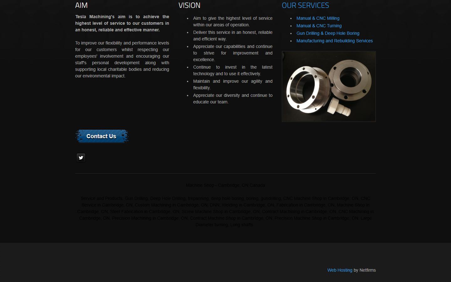Tesla Machining & Gundrilling homepage, CNC machining in Cambridge, ON