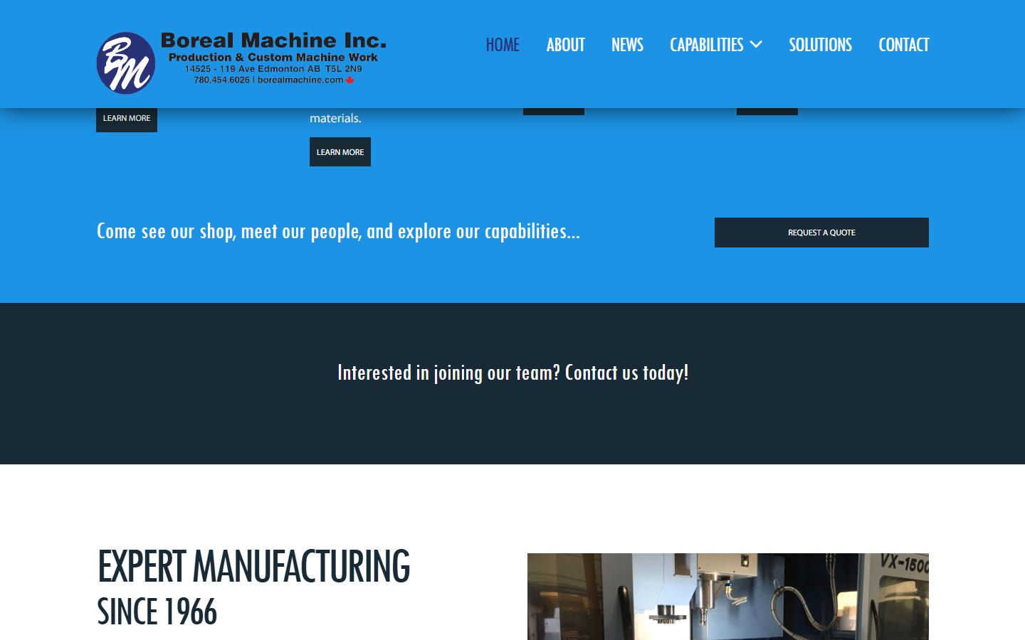 Boreal Machine Inc. homepage, CNC machining in Edmonton, AB