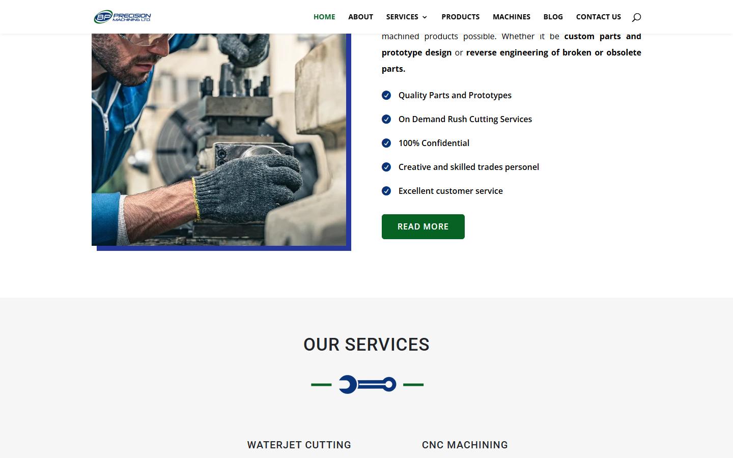 BP Precision Machining homepage, CNC machining in Edmonton, AB