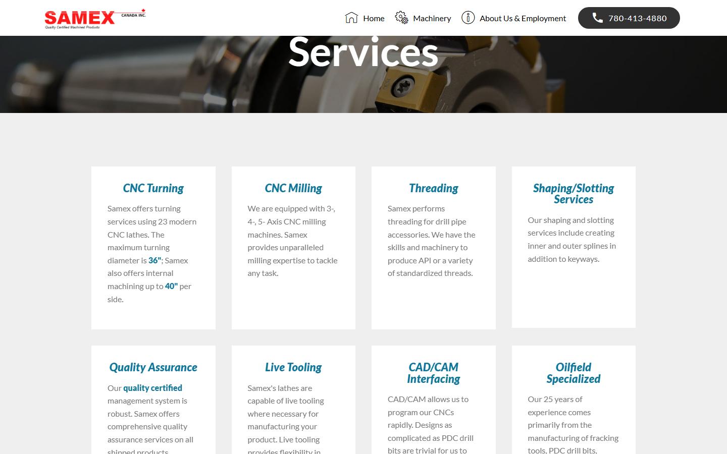 SAMEX Canada Inc. homepage, CNC machining in Edmonton, AB