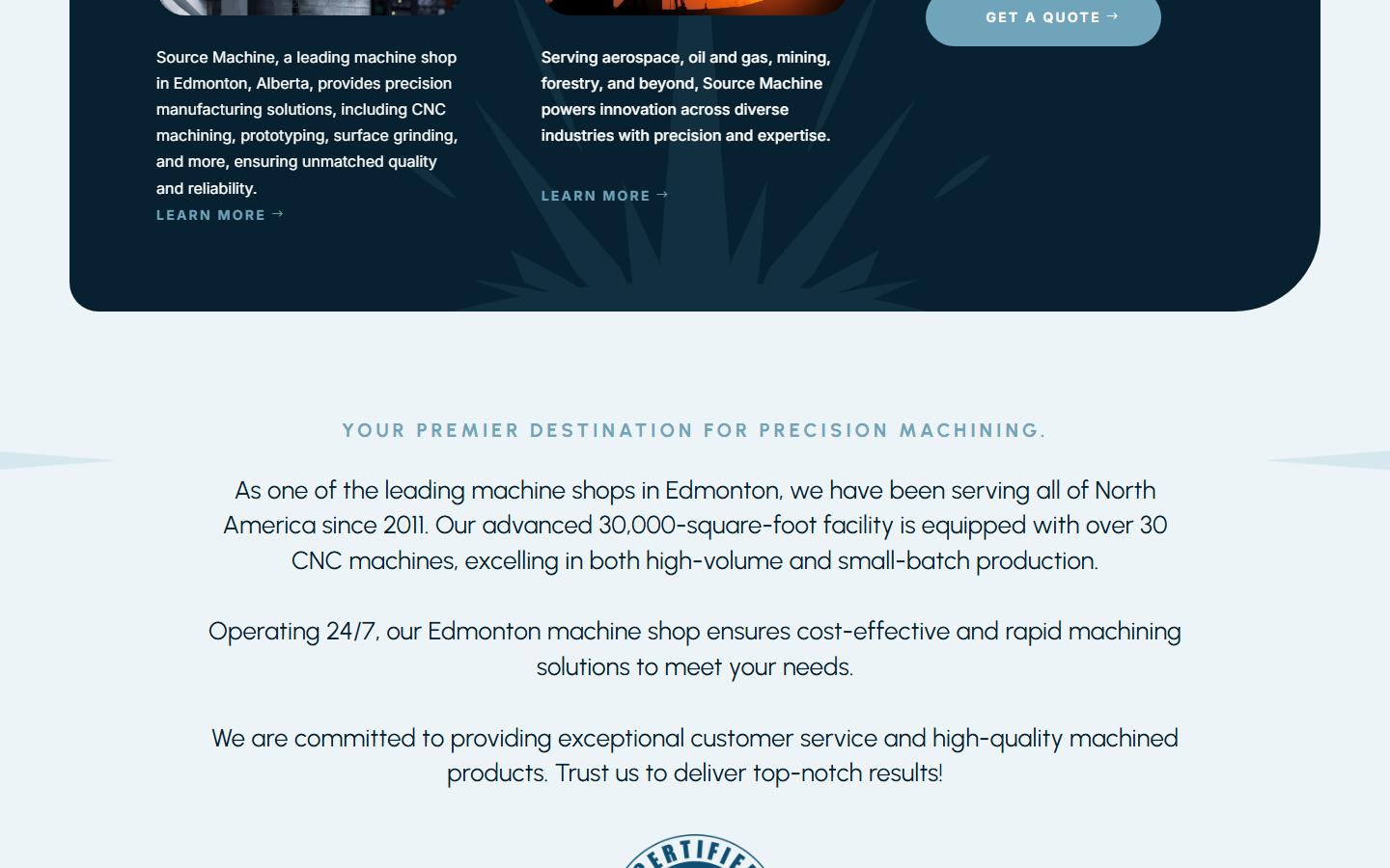Source Machine Services homepage, CNC machining in Edmonton, AB