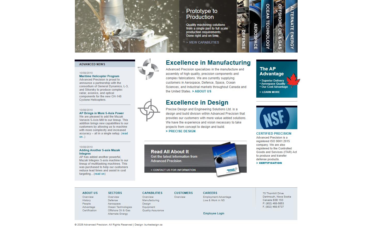 Advanced Precision homepage, CNC machining in Dartmouth, NS