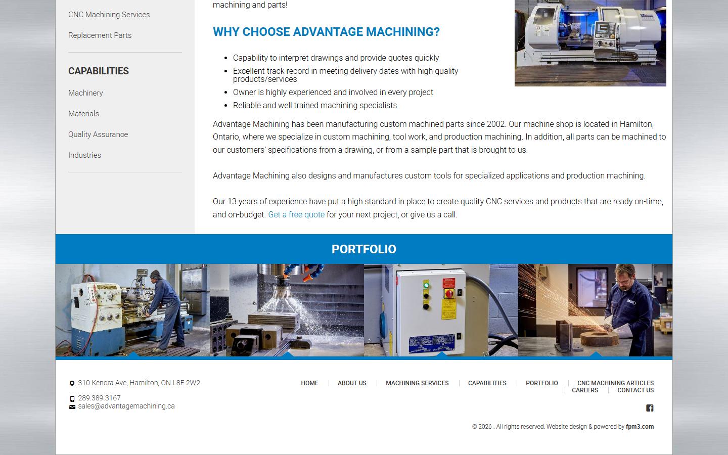 Advantage Machining homepage, CNC machining in Hamilton, ON