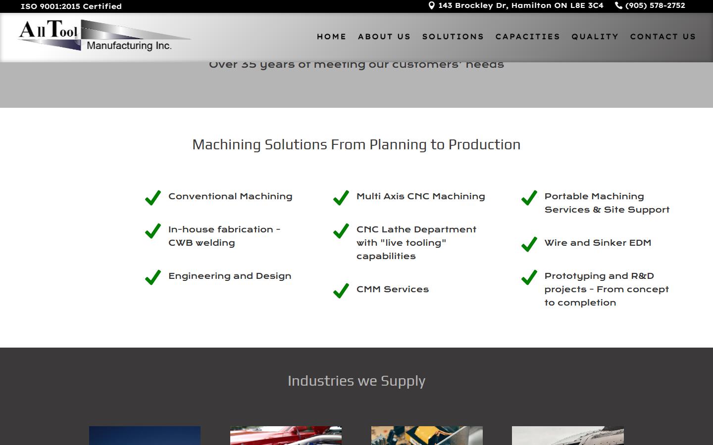 All Tool Manufacturing Inc. homepage, CNC machining in Hamilton, ON