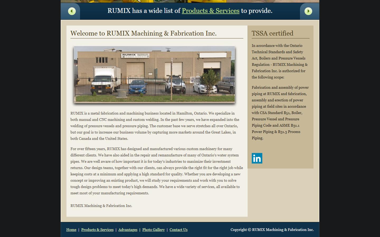 RUMIX Machining & Fabrication Inc. homepage, CNC machining in Hamilton, ON