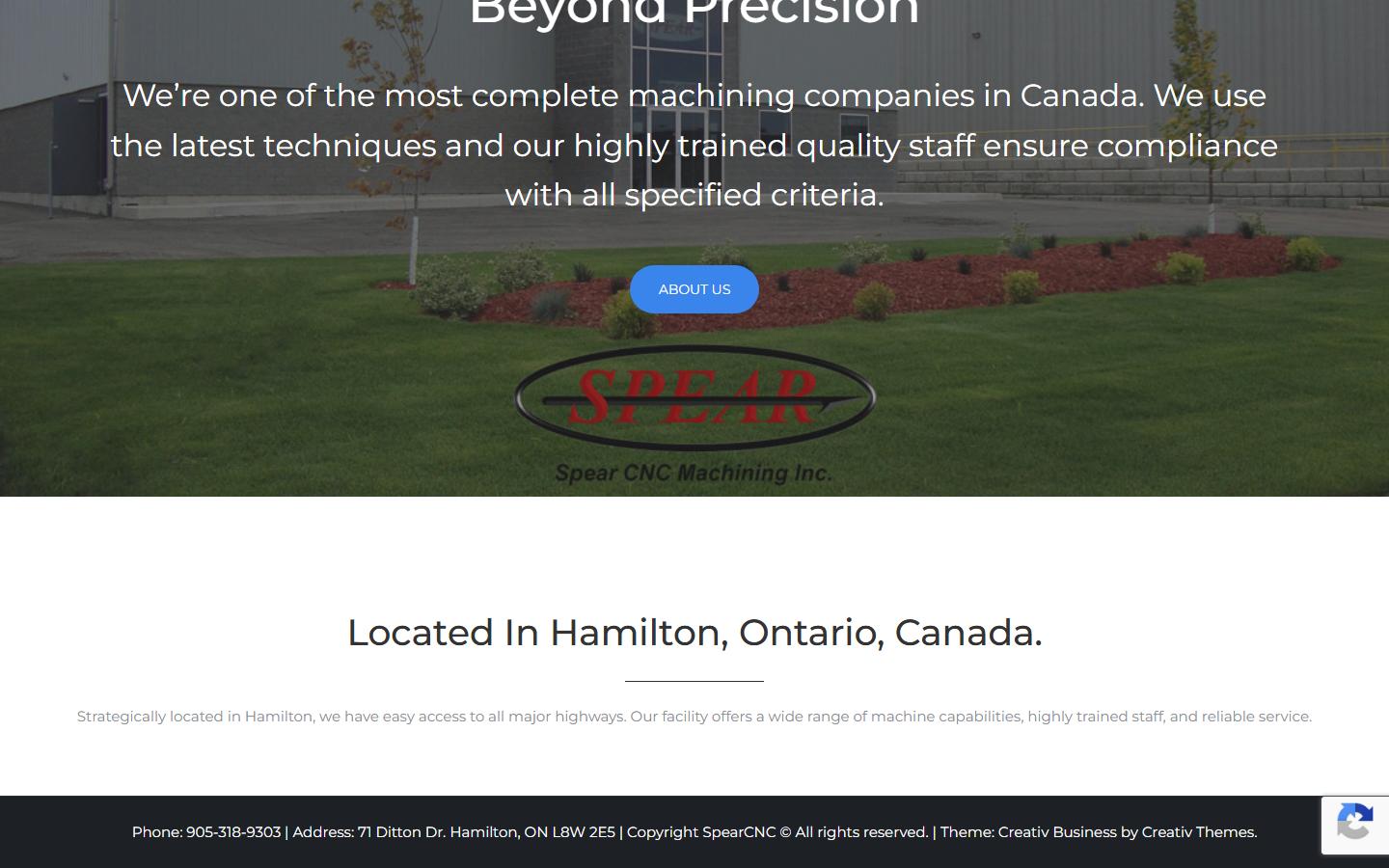 Spear CNC Machining Inc. homepage, CNC machining in Hamilton, ON