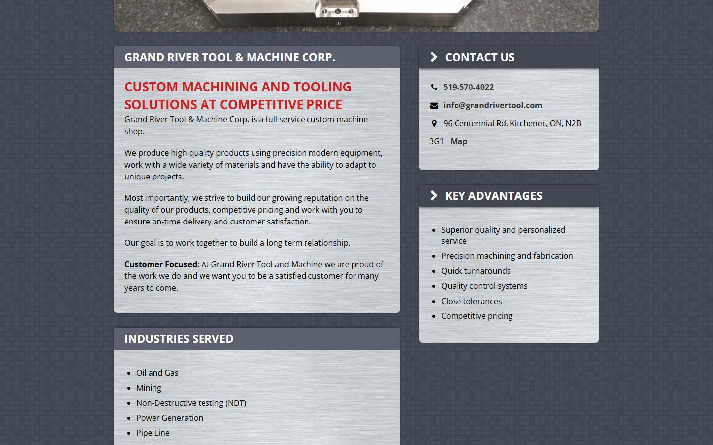 Grand River Tool & Machine Corp. homepage, CNC machining in Kitchener, ON