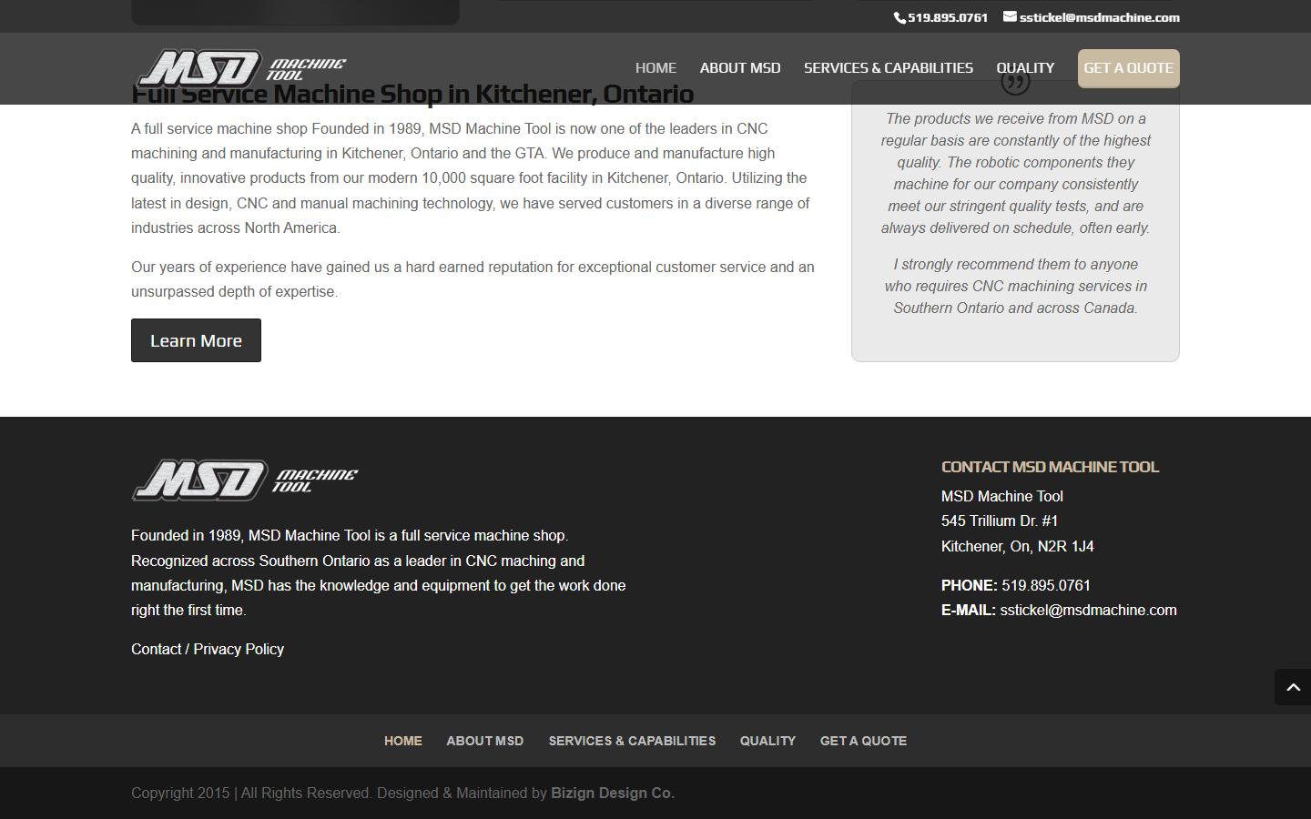 MSD Machine Tool homepage, CNC machining in Kitchener, ON
