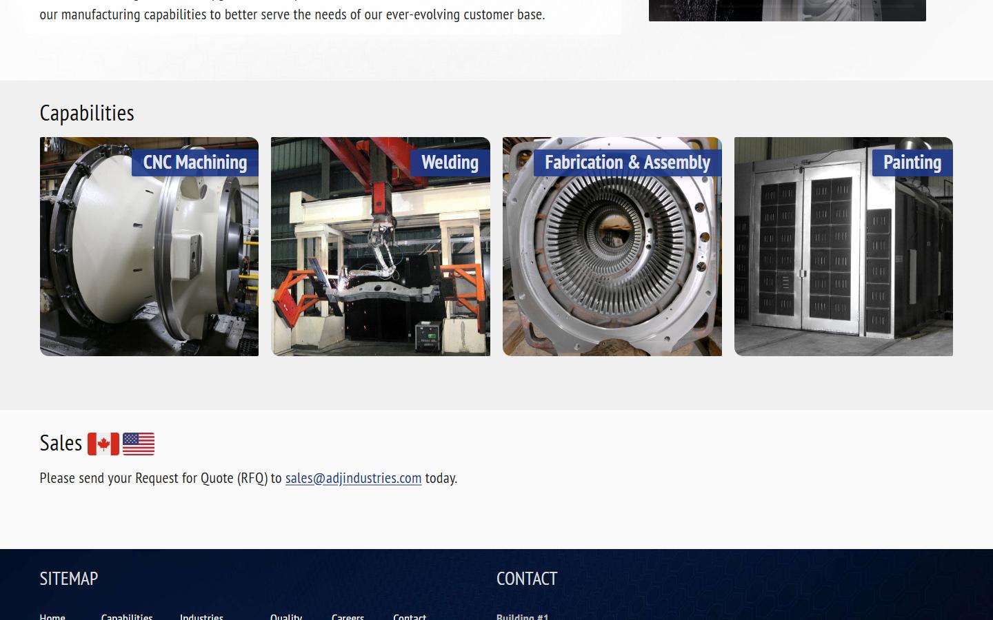ADJ Industries Inc. homepage, CNC machining in London, ON