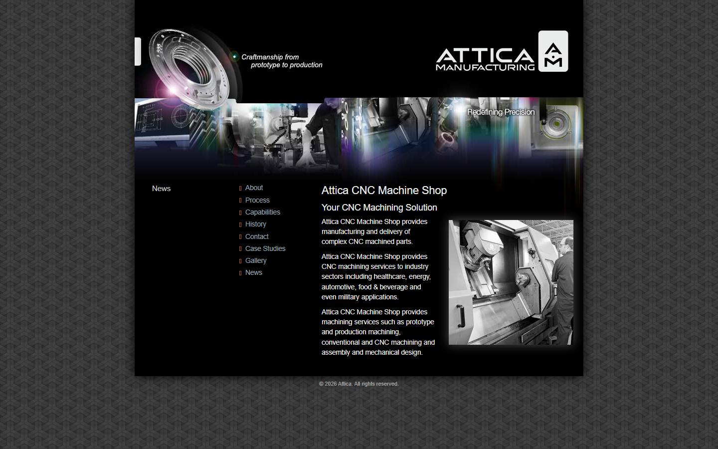 Attica Manufacturing Inc. homepage, CNC machining in London, ON