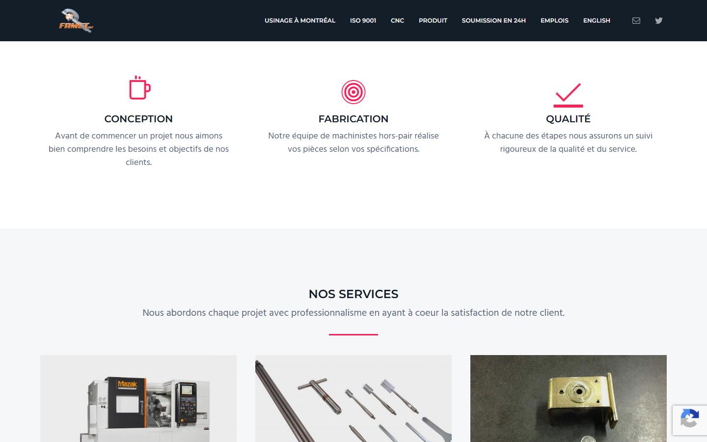FAMET Inc. homepage, CNC machining in Saint Lambert, QC
