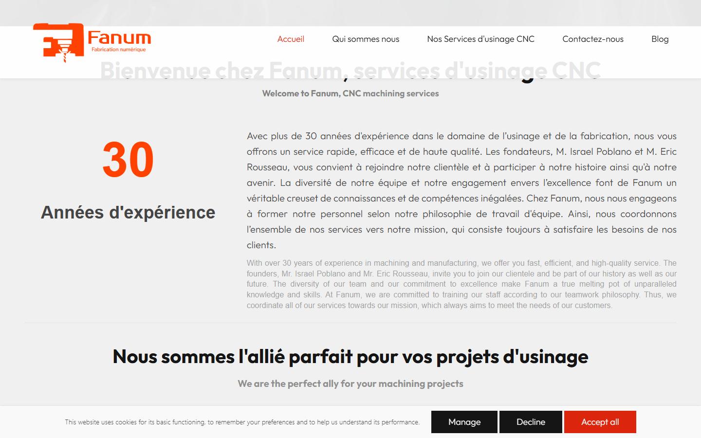 Fanum homepage, CNC machining in Montreal, QC