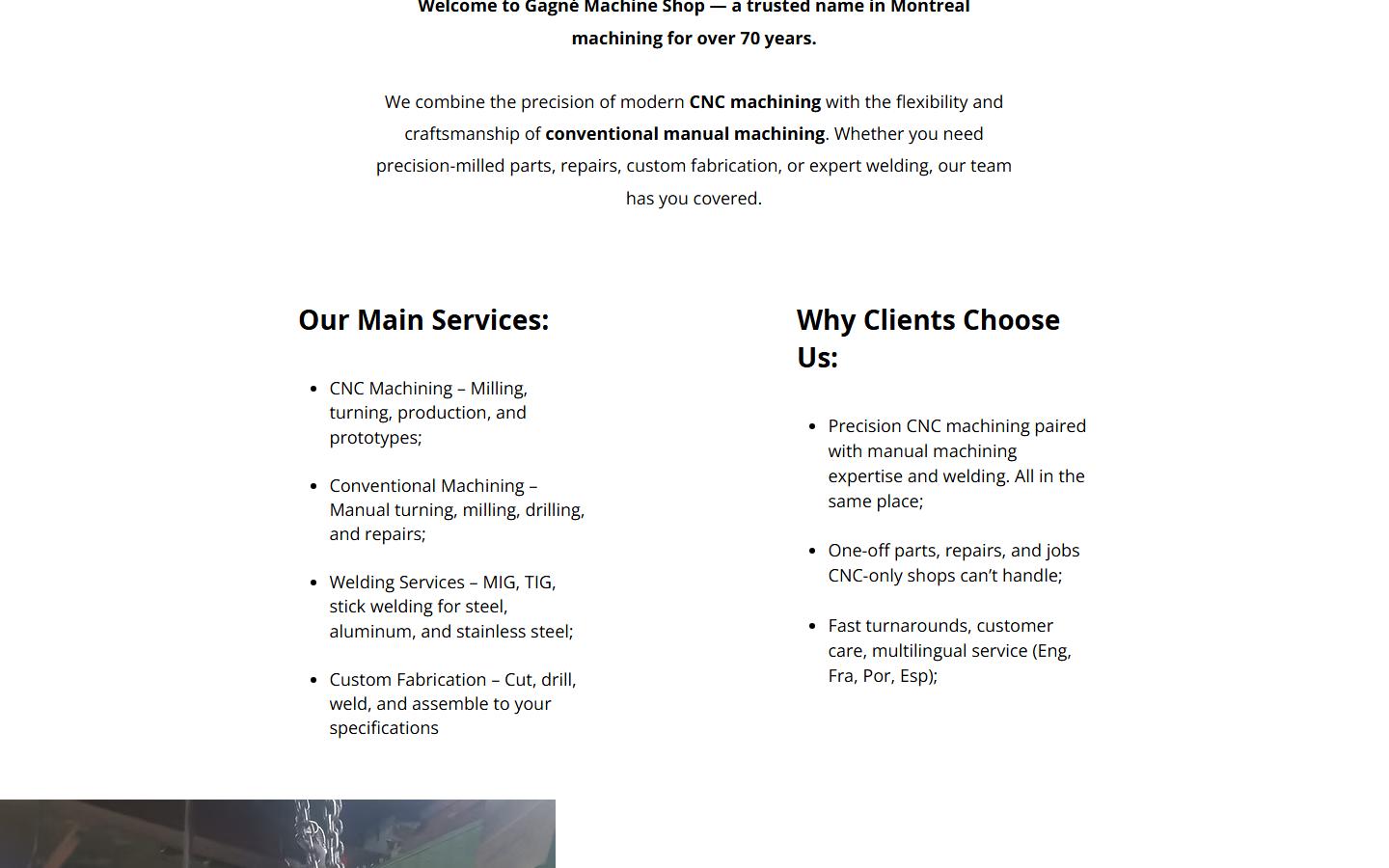 Gagné Machine Shop homepage, CNC machining in Montreal, QC