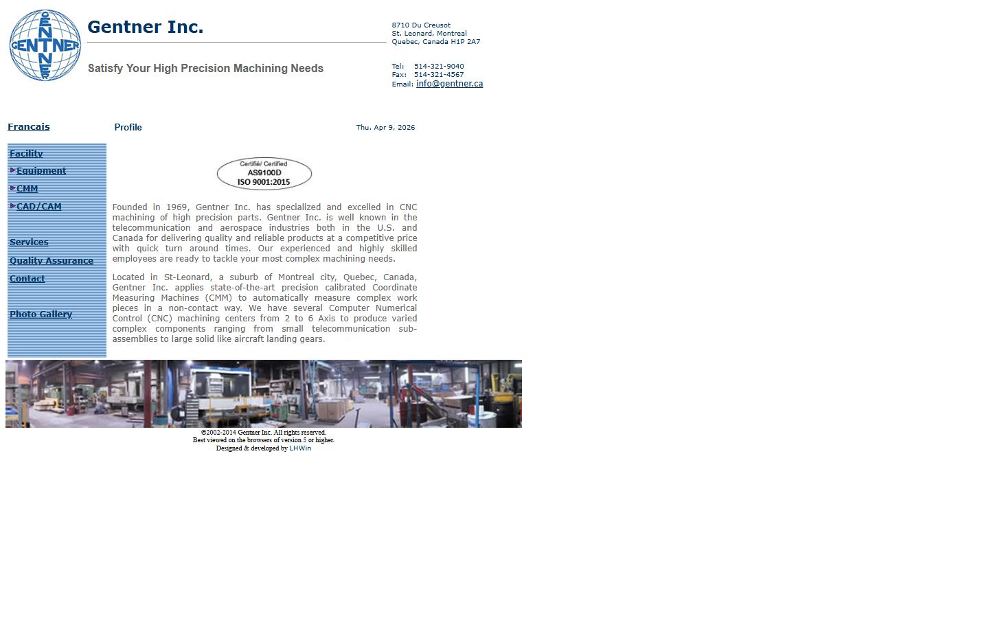 Gentner Inc. homepage, CNC machining in Montreal, QC