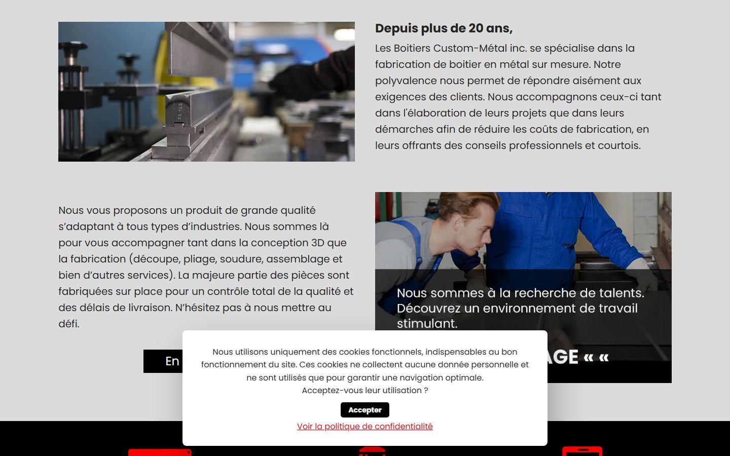 Les Boitiers Custom Metal inc. homepage, CNC machining in Montreal, QC