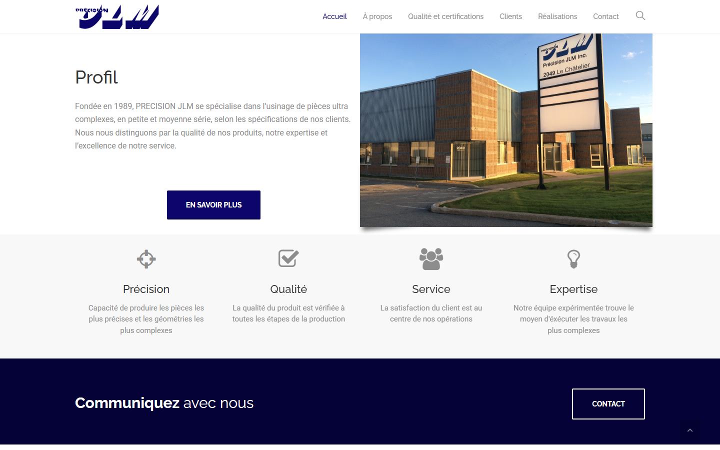 Precision JLM homepage, CNC machining in Laval, QC