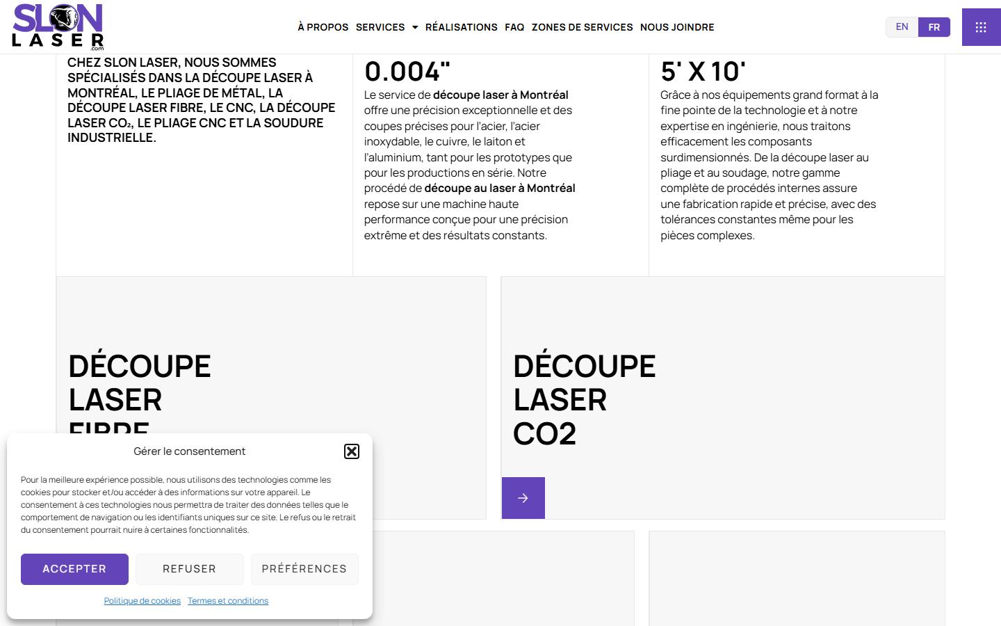 SLON Laser homepage, CNC machining in Saint Laurent, QC