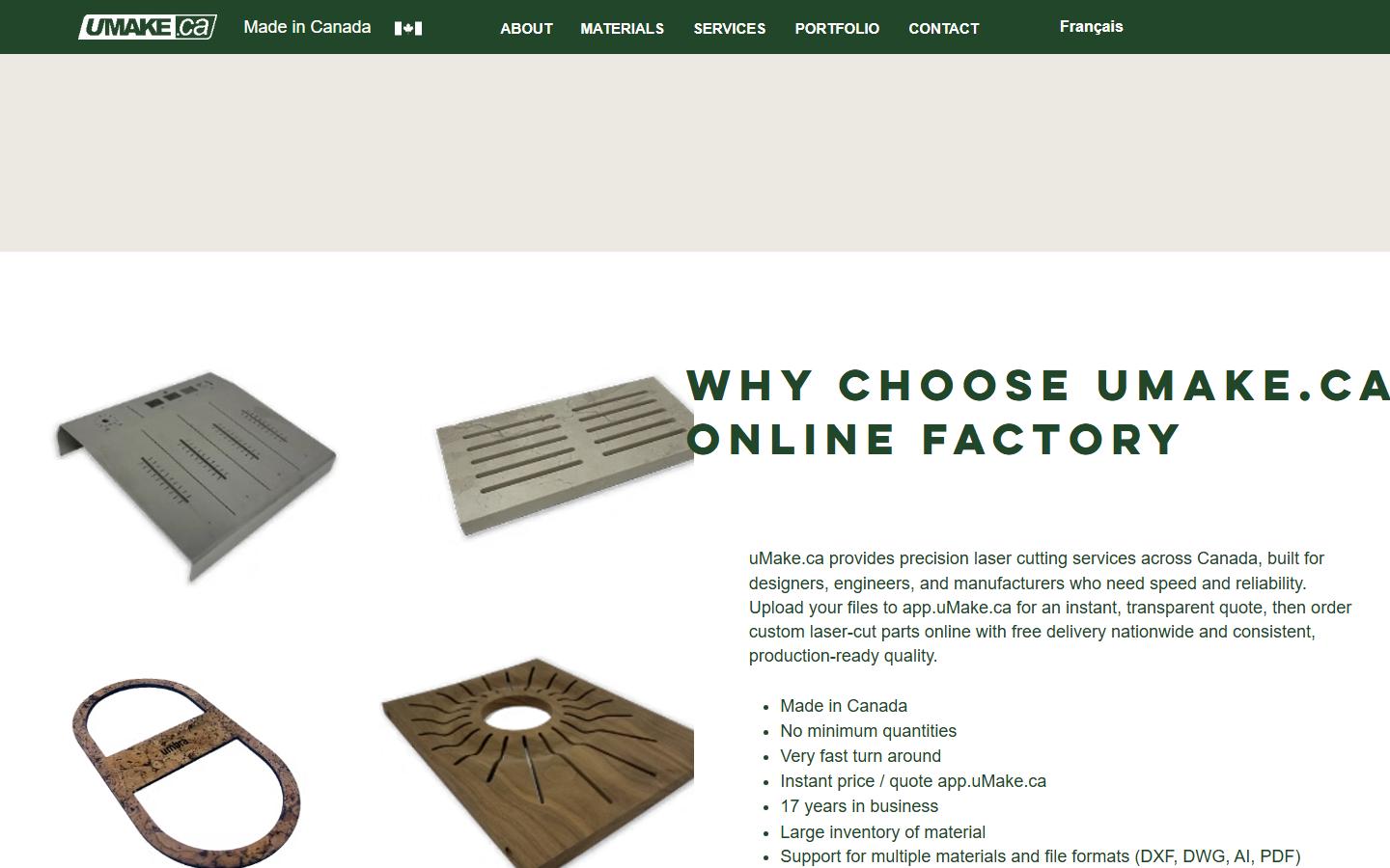 uMake homepage, CNC machining in Montreal, QC