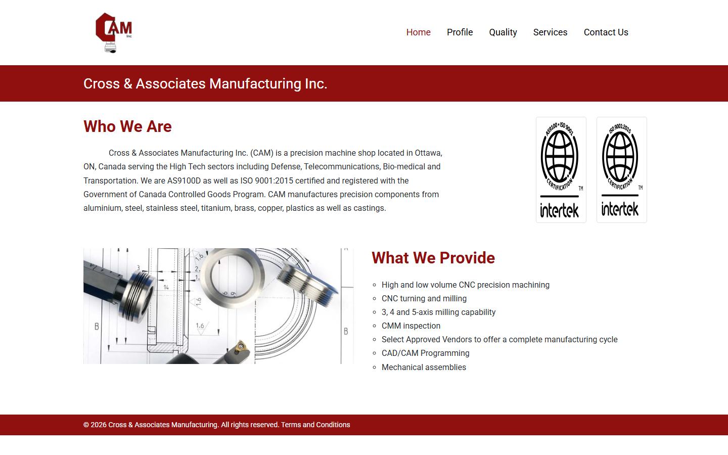 Cross & Associates Manufacturing Inc. homepage, CNC machining in Ottawa, ON