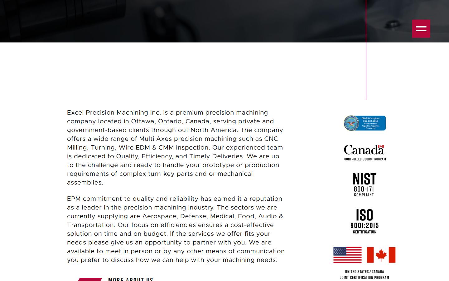 Excel Precision Machining Inc. homepage, CNC machining in Ottawa, ON