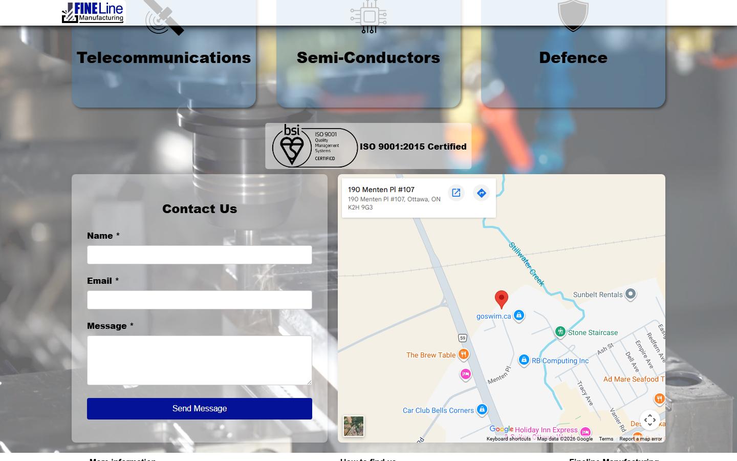 Fineline Manufacturing Inc. homepage, CNC machining in Nepean, ON