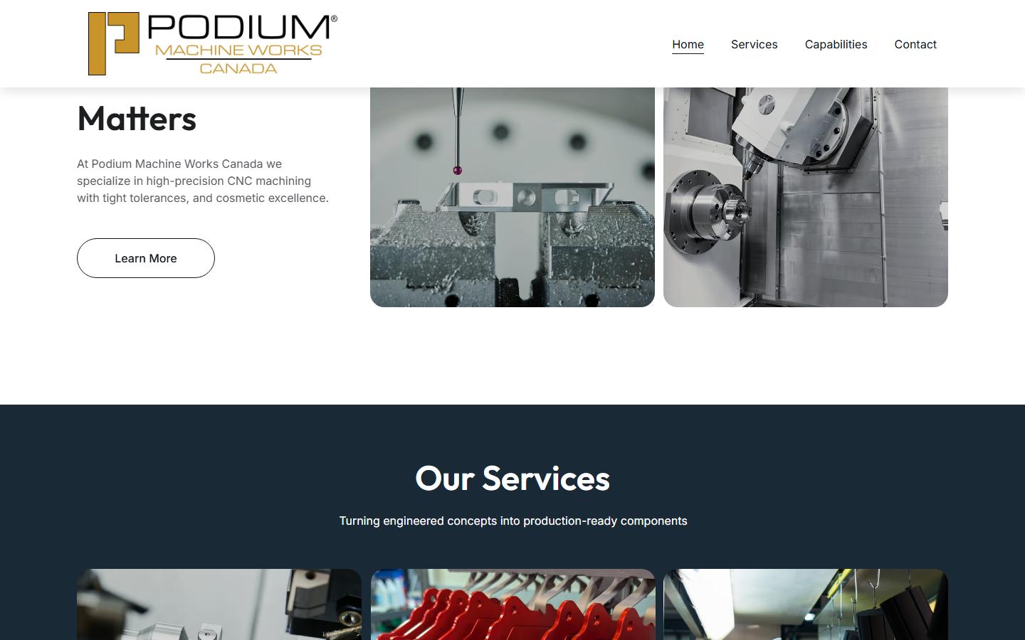 Podium Machine Works Canada homepage, CNC machining in Ottawa, ON