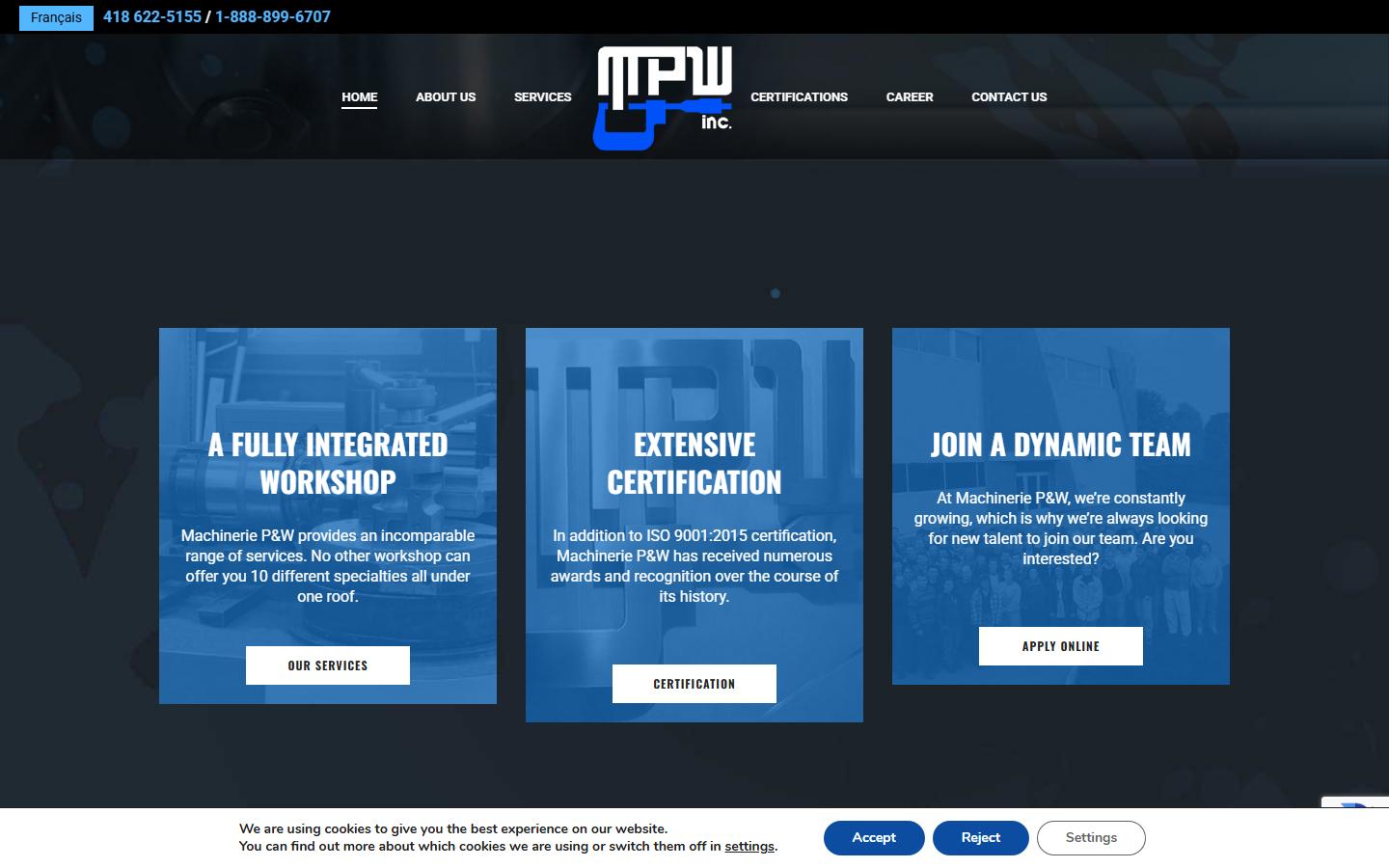 Machinerie P&W inc. homepage, CNC machining in Quebec City, QC