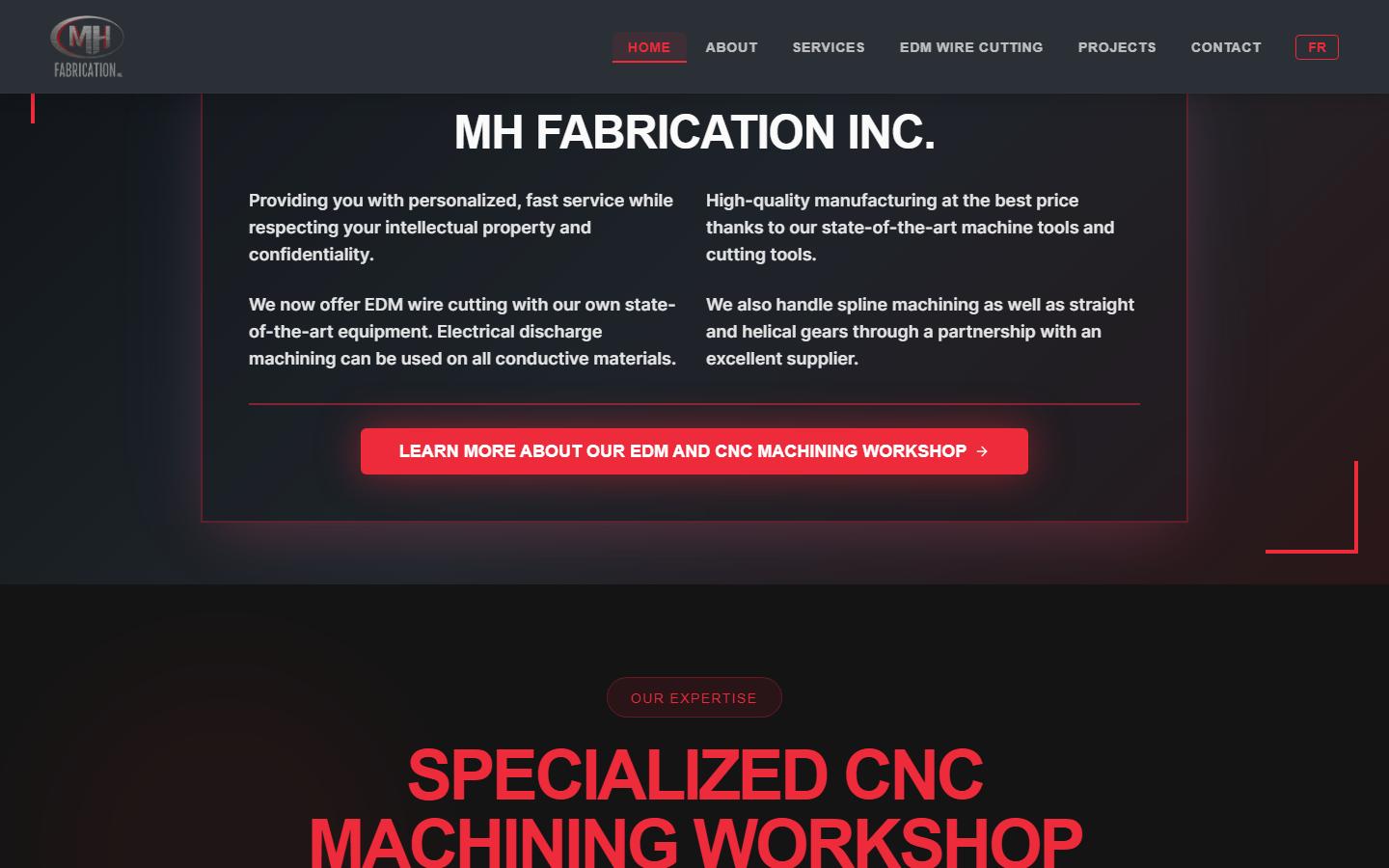 MH Fabrication Inc. homepage, CNC machining in Quebec City, QC