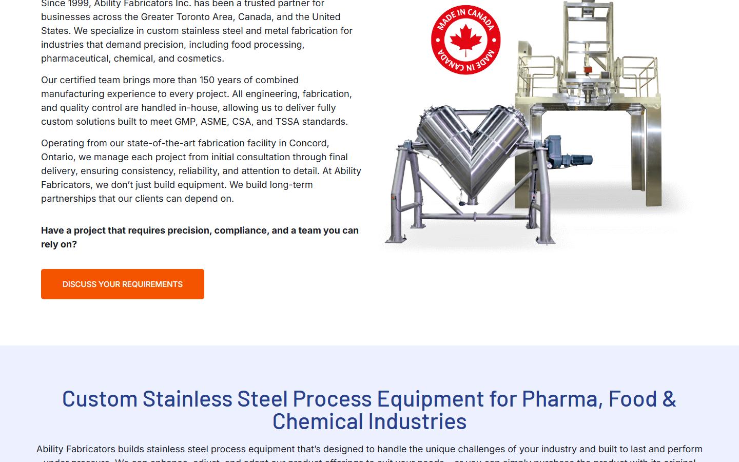 Ability Fabricators Inc. homepage, CNC machining in Concord, ON