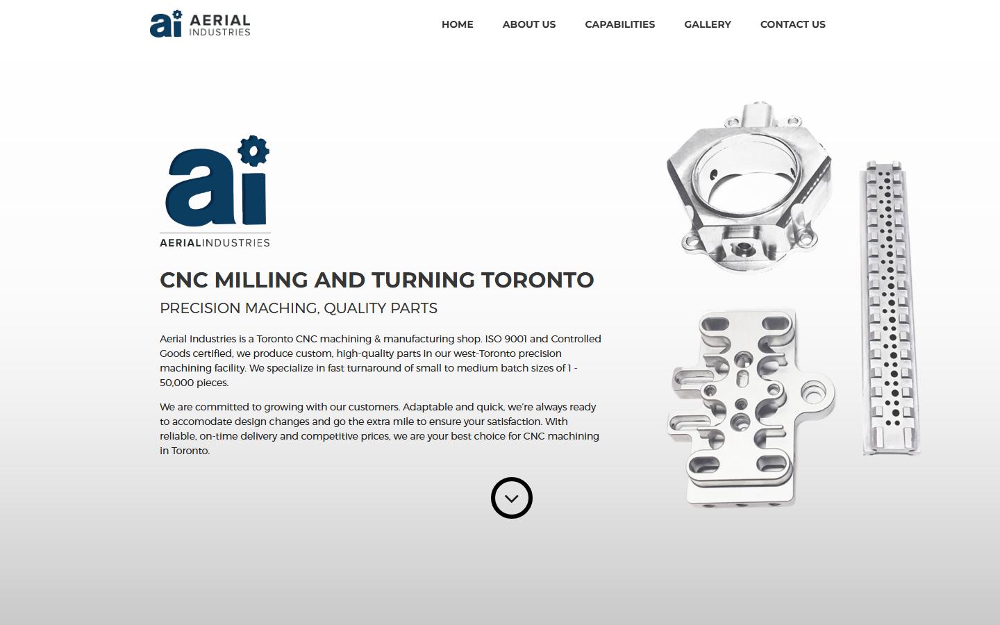 Aerial Industries Inc. homepage, CNC machining in Mississauga, ON