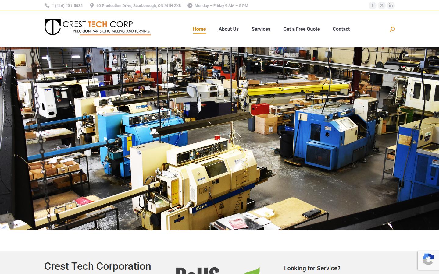 Crest Tech Corp. homepage, CNC machining in Scarborough, ON