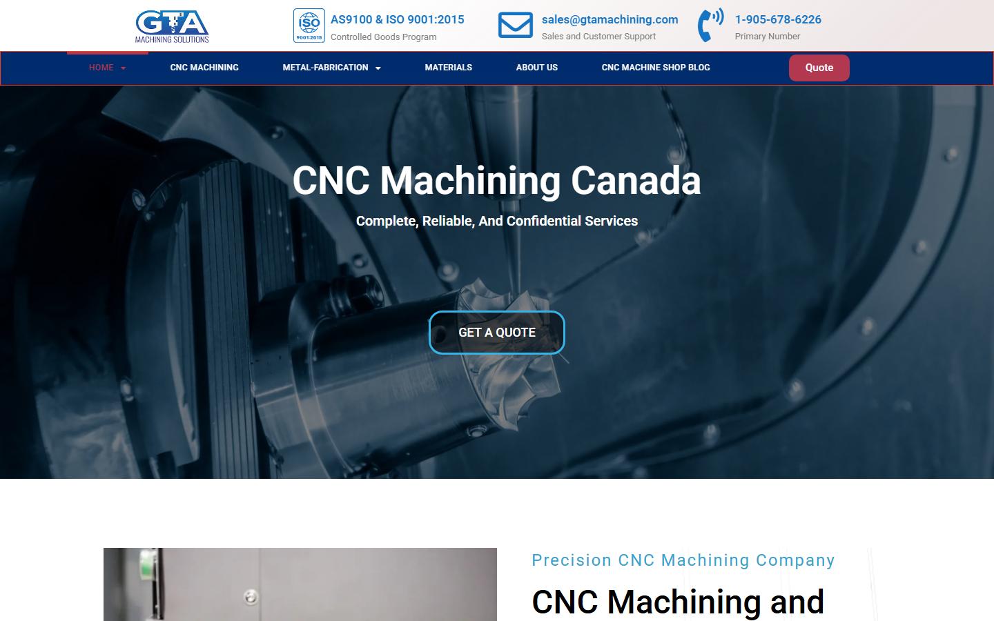 GTA Machining Solutions Inc. homepage, CNC machining in Mississauga, ON