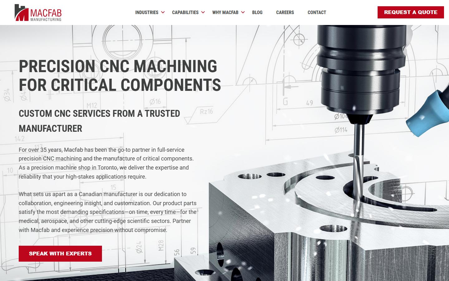 Macfab Manufacturing Inc. homepage, CNC machining in Mississauga, ON