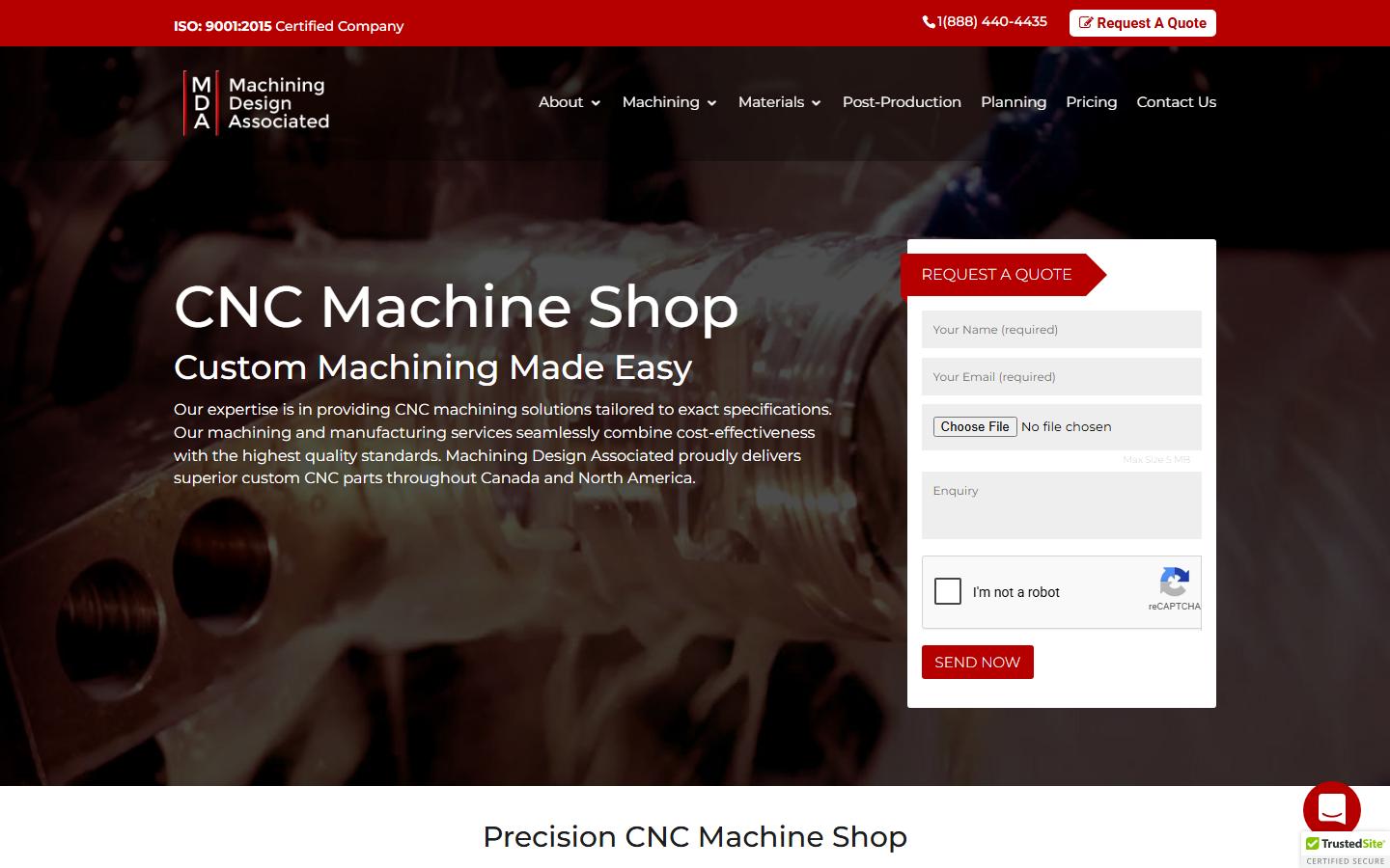 Machining Design Associated Ltd. homepage, CNC machining in Concord, ON