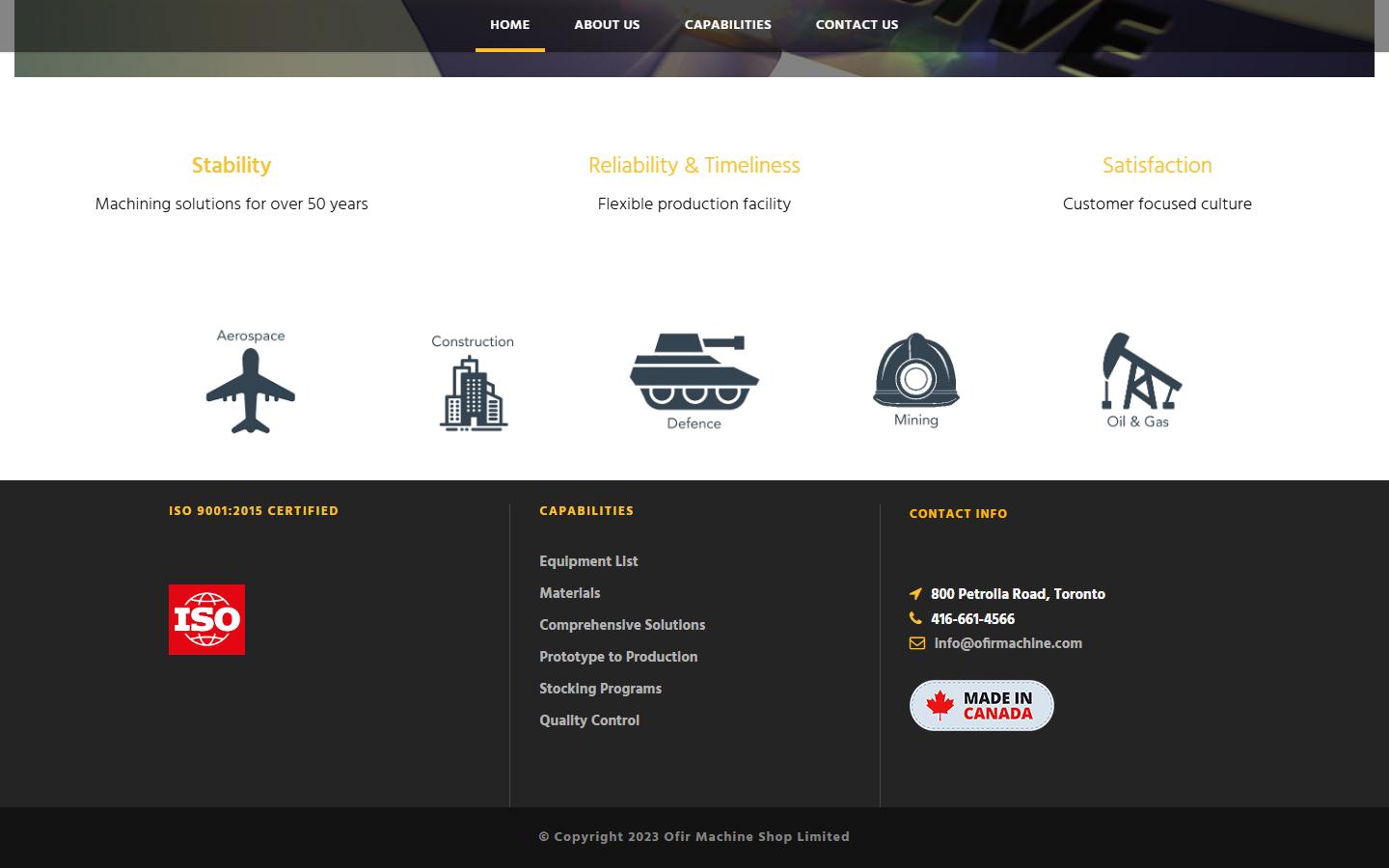 Ofir Machine Shop Limited homepage, CNC machining in Toronto, ON