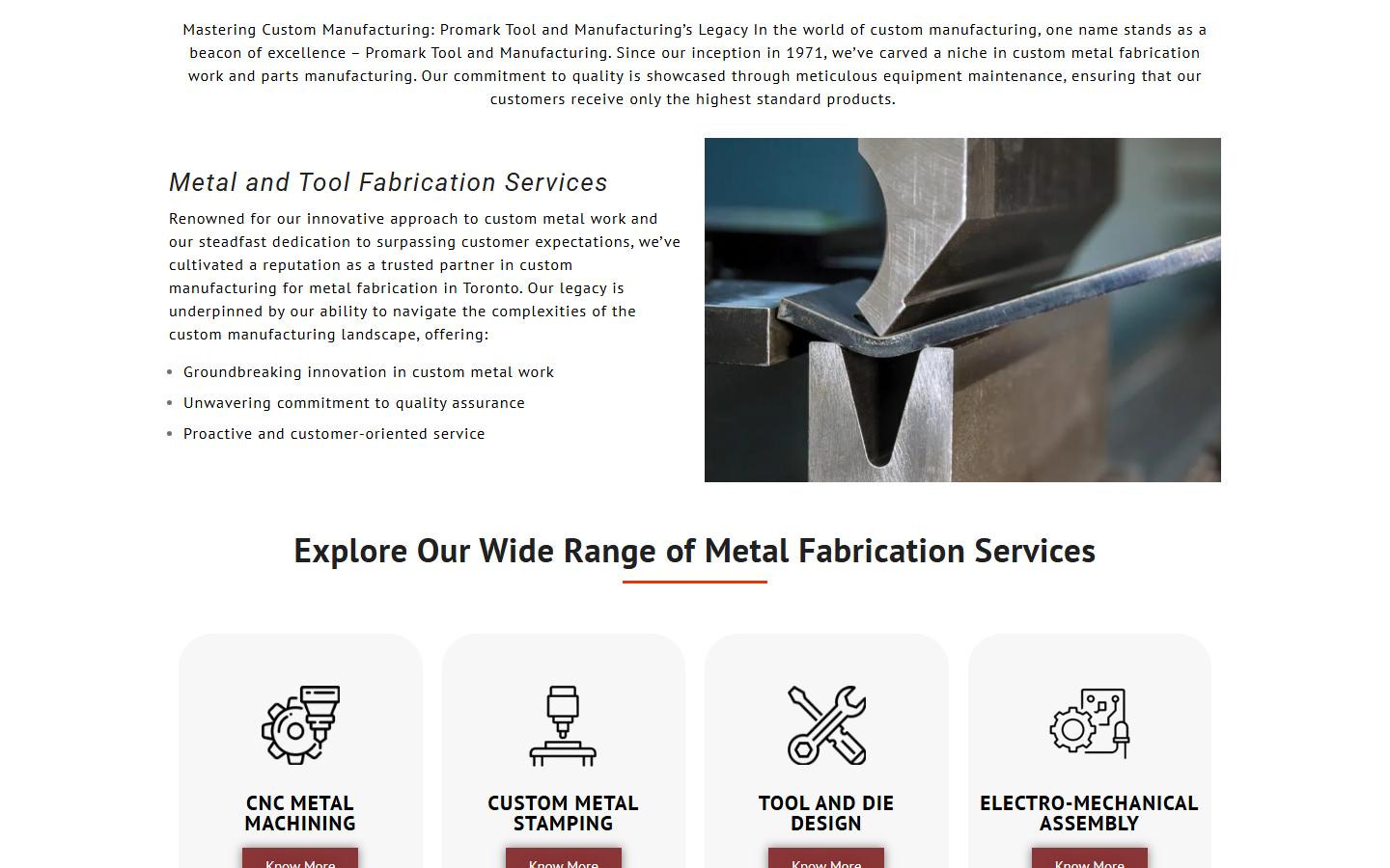 Promark Tool and Manufacturing homepage, CNC machining in Toronto, ON
