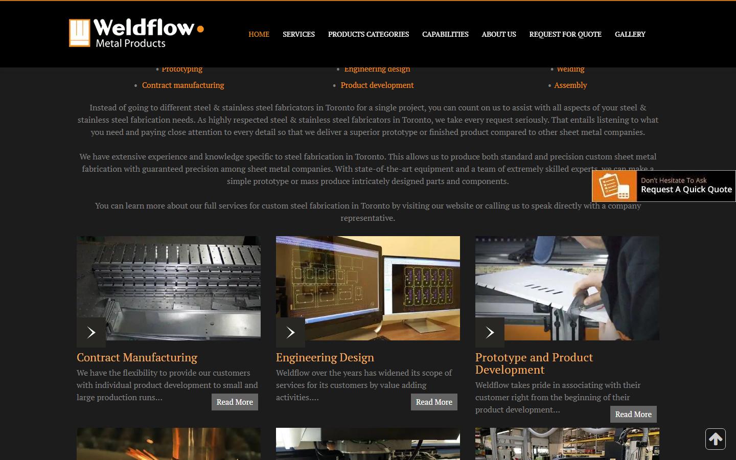 Weldflow Metal Products homepage, CNC machining in Toronto, ON