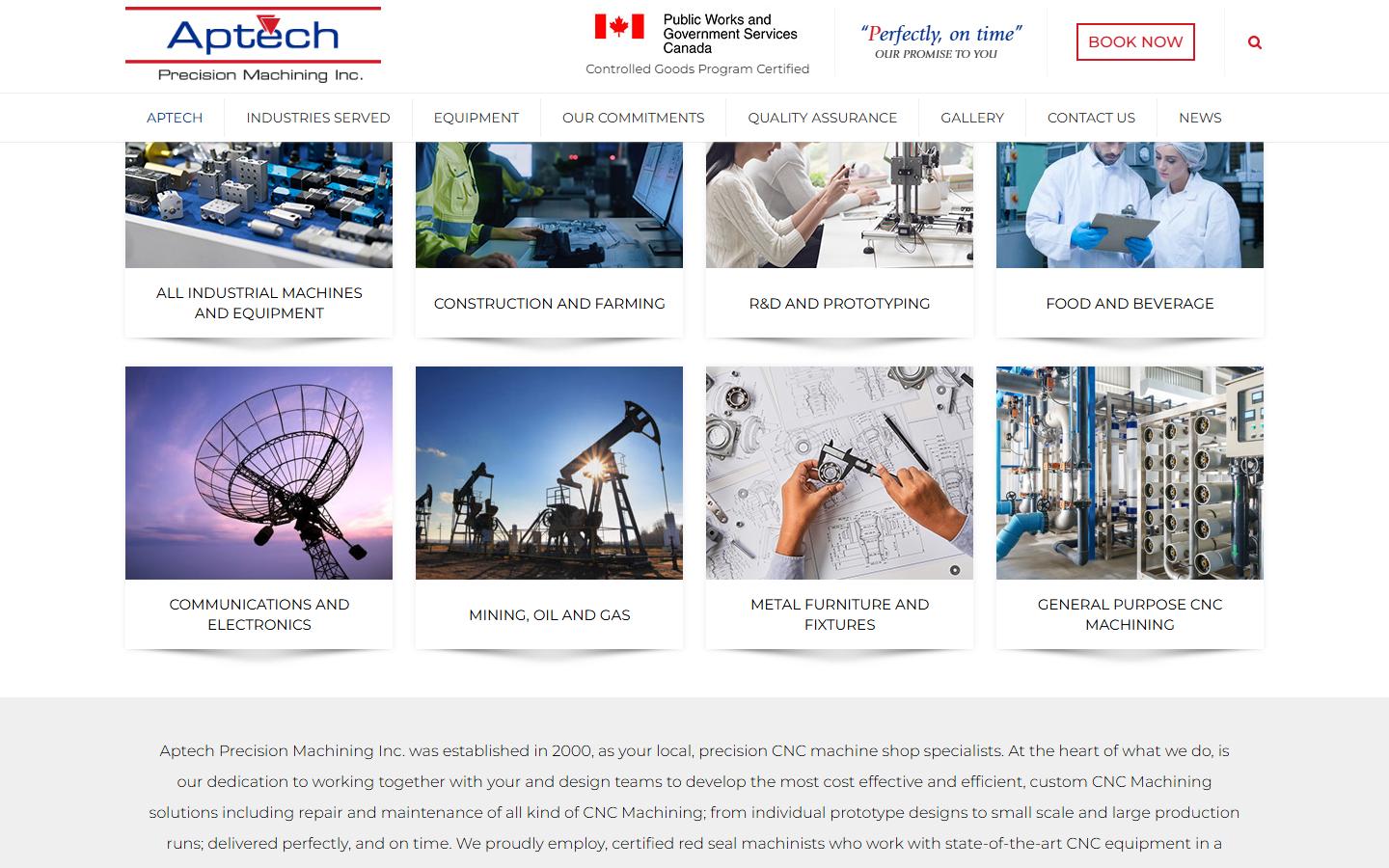 Aptech Precision Machining homepage, CNC machining in Richmond, BC